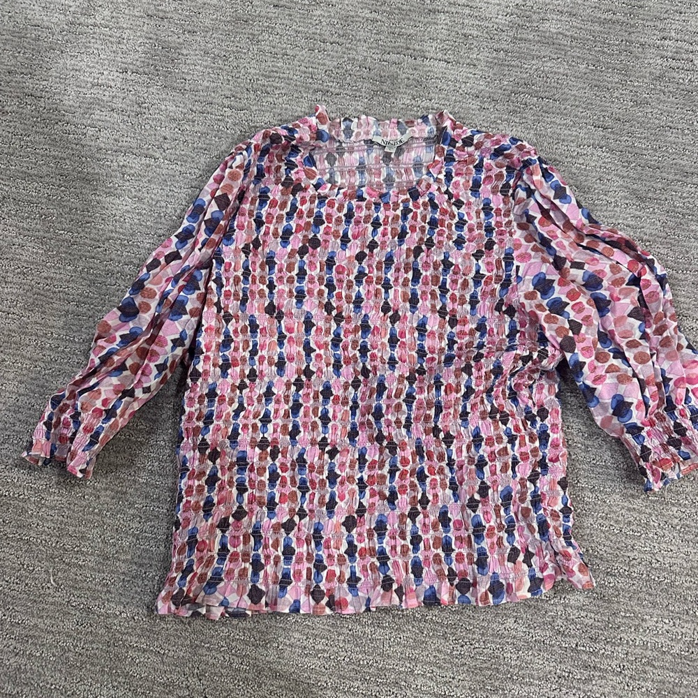 NIC+ZOE Pink and Blue Patterned Blouse